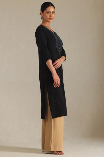 Soch Womens Pure Cotton Embroidered Regular Kurta (CWS5KU61166_Black