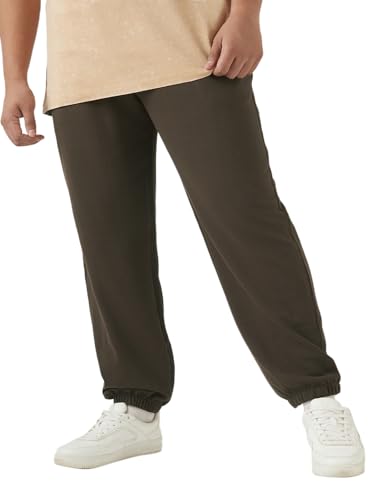 Bewakoof Heavy Duty 1.0 Mens Textured Regular Fit Cotton Blend Plus Size Joggers_646489_Brown_5XL