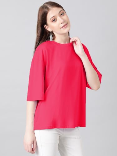 KOTTY Womens Cotton Blend Solid Oversized T-Shirts