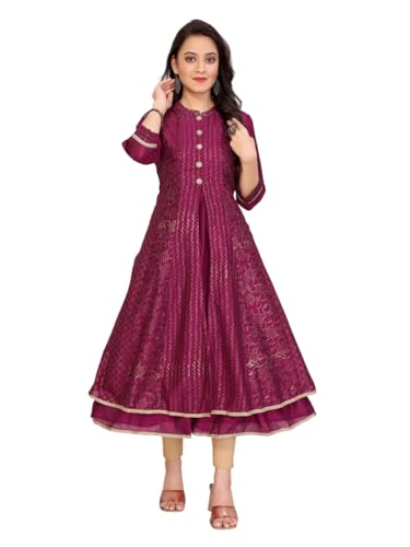 rangita Wine Polyester Anarkali Printed Calf Length Kurti | Kurta for Women
