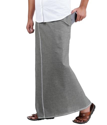 Prakasam Cotton Mens Premium Kfc Plain Welcro Pocket Dhoti (Kfc-Pln-Ash)