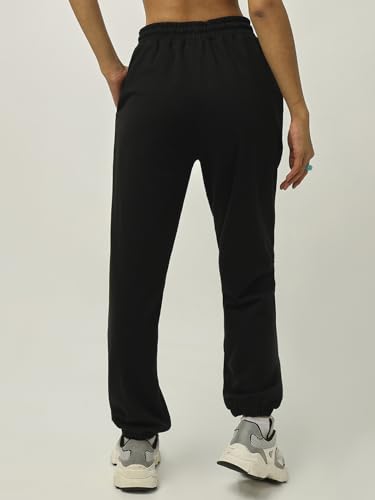 Bewakoof Women Oversized Graphic Print Black Terry Joggers