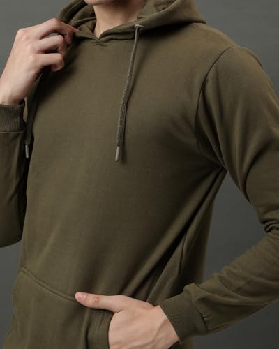 ADRO Men's Printed Hoodie, Cotton, Green Olive, Size 36, Model H24-PLN-OL