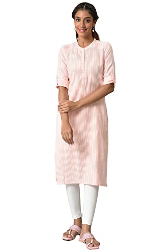 Aurelia Women Cotton Regular Dobby Stripes Yarn Dyed Straight Kurta