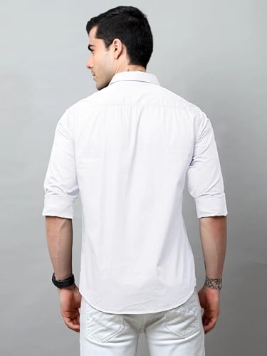 Pinkmint Cotton Soild Shirt for Men Long Sleev Spread Collar Pattern Formal Shirt, Casual Wear Off White