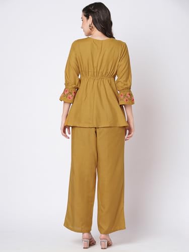 Selvia Co-ords Set for Women|Cotton Blend Tunic & Trouser Set|Ethnic Co-ords Set for Women|Embroidery Work Two Piece Co-ord Set(
