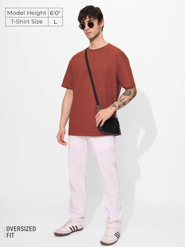 The Souled Store Solids: Spicy Red Men And Boys Short Sleeves Round Neck Cotton Oversized T-Shirts