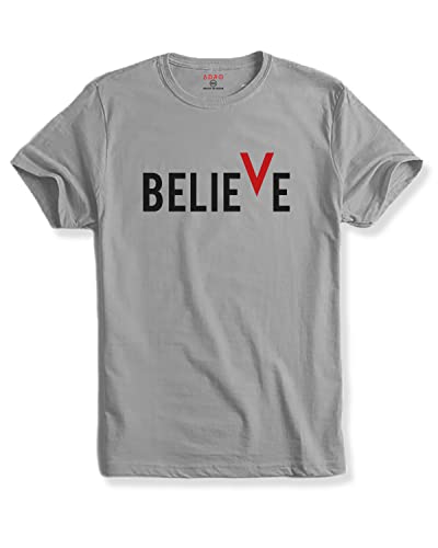 ADRO Men's Believe Design Printed T-Shirt (S, Grey)