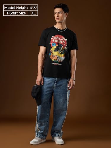 The Souled Store DC Comics: Detective Comics Men and Boys Short Sleeves Round Neck Black Graphic Printed Cotton Regular Fit Ligh