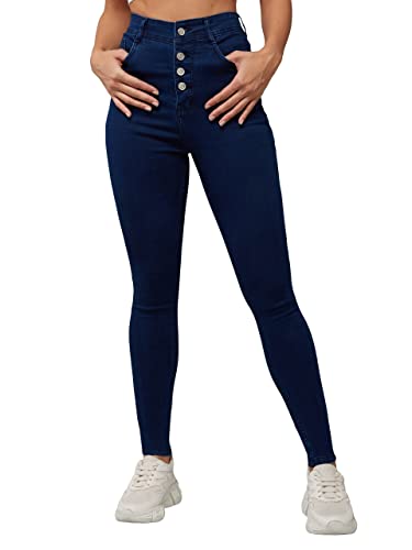 Dolce Crudo Womens Navy Blue Skinny Fit High Rise Clean Look Regular Stretchable Denim Jeans (DOSS23DEN99-62-71-26, Navy Blue, 