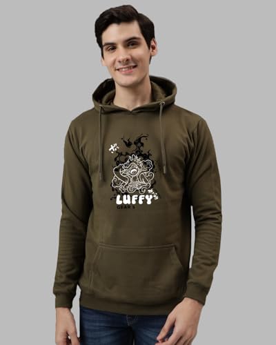 ADRO Men's Hoodie | Printed Cotton Hoodie, Navy Blue, Size 48 | Model H24-LUFFY-NB