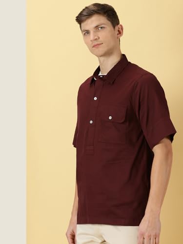 Thomas Scott 100% Cotton Spread Collar Half Sleeve Casual Tshirt for Mens Maroon