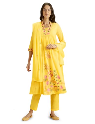 Kaari Cotton Womens Kurta Set (KAAAW24WSKD-78848_Surajmukhi Yellow