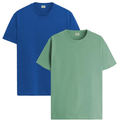 ADRO Men's Solid Regular Fit T-Shirt (RCM2-PLN-RB-PT_Royal Blue,Pista