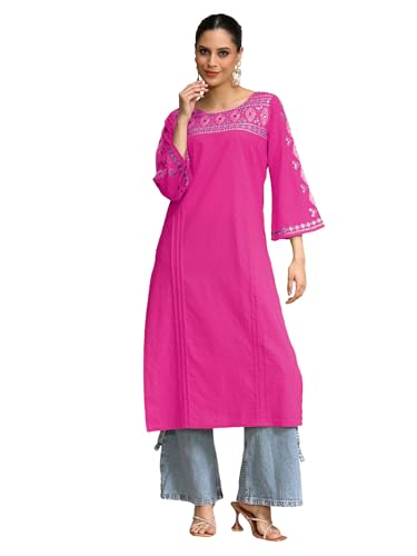 Varanga Women Pink Embellished Round Neck Straight Kurta