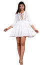Digital Shopee Rayon Embroidery Short Flair Frock Regular Kurti | Kurta For Women Girls White Xtra Large