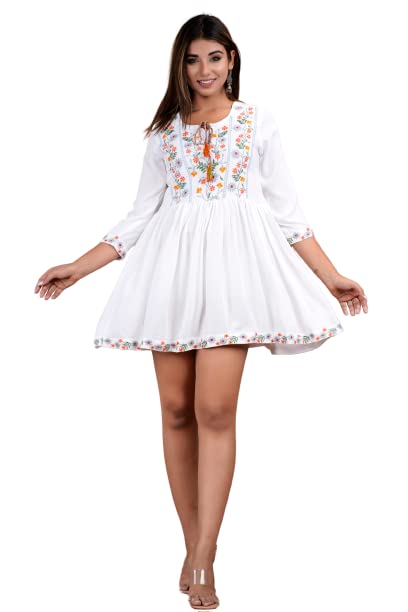 Digital Shopee Women'S Rayon Solid Regular Dress Shirt (Ds-117-White-M_White, Kurti, Regular Fit, Medium