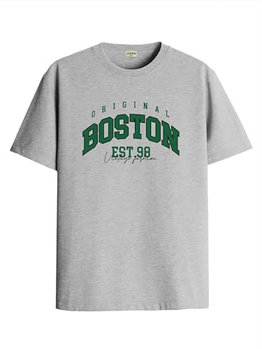 ADRO Mens Printed T Shirt - Premium Cotton Graphic Printed Tshirt - Grey T-Shirt - RN24-BOST-GR-XL
