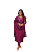 Shiv Textiles Embroidery Wine Kurta Trousers With Dupatta Striped Viscose Silk Blend Three-Quarter Sleeves Kurta Sets For Womens