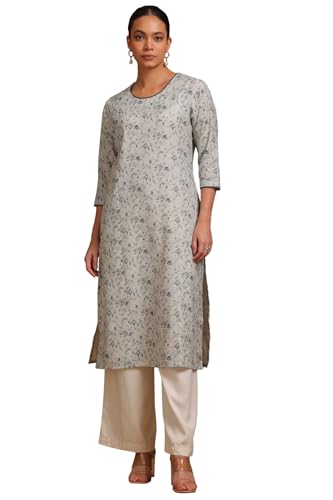 Soch Womens Off White Linen Botanical Print Kurta