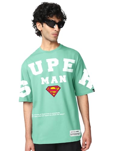 Bewakoof X Dc Superman Men Graphic Print Oversized Fit Half Sleeve Round Neck Cotton Jersey T-Shirt_659608_Green_2Xl