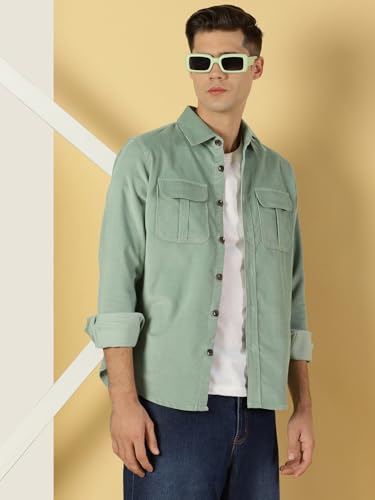 Thomas Scott MenS Cotton Slim Fit Shirt (Ts1177_Green)