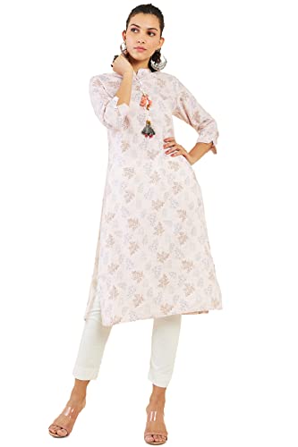 Soch Women Pink Linen Printed Kurta