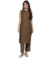 anubhutee Women's Cotton Blend Printed Brown Straight Kurta Suit Set with Pants