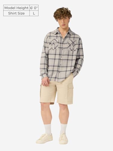 The Souled Store Plaid Shirt: Storm Men and Boys Long Sleeves Collared Neck Button Front Grey Cotton Regular Fit Utility Shirts
