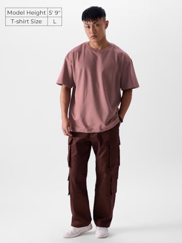 The Souled Store Solids: Dusty Rose Mens Oversized Fit Solid Half Sleeve Cotton Red Oversized T-Shirts Oversized T-Shirts Fashio