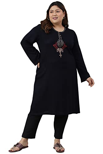 W for Woman Blue Embroidered Plus Size Winter Kurta
