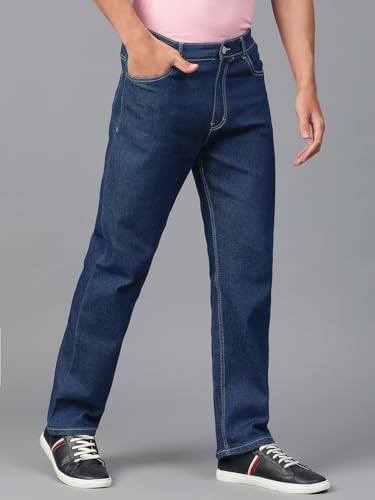 KOTTY Mens Solid Mid Rise Comfortable and Strechable Stylish Jeans(Blue,32)