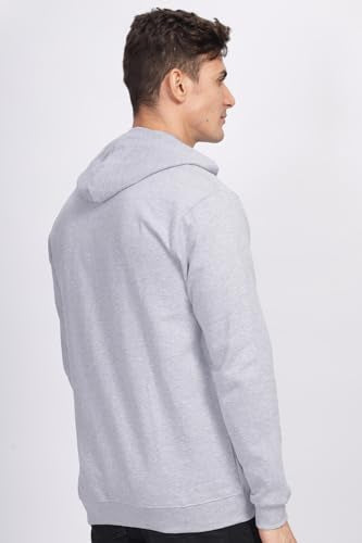 ADRO Men's Cotton Neck Hooded Sweatshirt (ZH24-PLN-GR_Grey