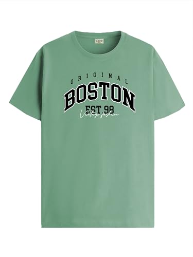 ADRO Mens Printed T Shirt - Premium Cotton Graphic Printed Tshirt - Pista T-Shirt - RN24-BOST-PT-XL