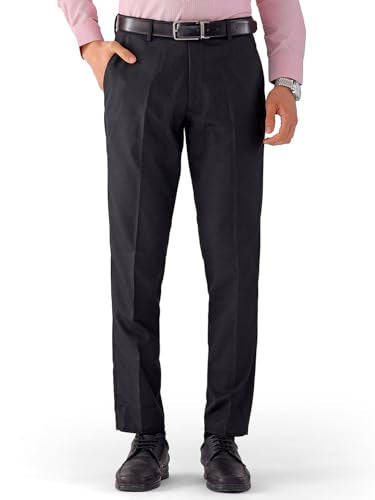 The Indian Garage Co Men Slim Fit Self Design Mid-Rise Stretchable Formal Trousers Black