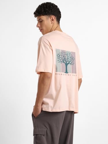 Nobero MenS Graphic Print Oversized Fit T-Shirt (1M-Twrt-C0838-Pal_Blush-Branching Out