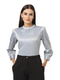 Style Quotient Women Solid Powder Blue Satin Regular Party Top