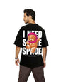 Bewakoof MenS Need Space Teddy Typography 100% Cotton T-Shirt - Oversized Fit, Round Neck, Half Sleeves Black