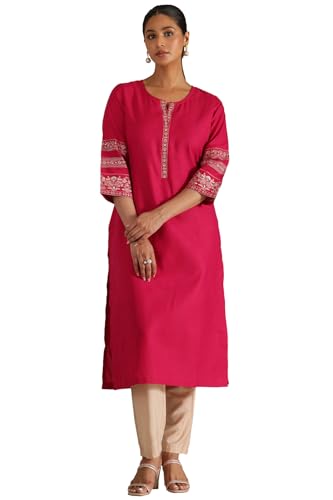 Soch Womens Fuchsia Viscose Blend Embroidered Kurta with Thread Work