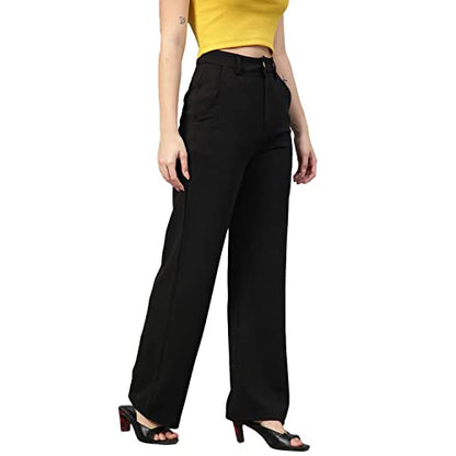 KOTTY Womens High Rise Viscose Rayon Straight Fit Solid Trousers