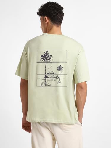 Nobero MenS Oversized Fit T-Shirt (1M-Twrt-C1092_Aloe Green