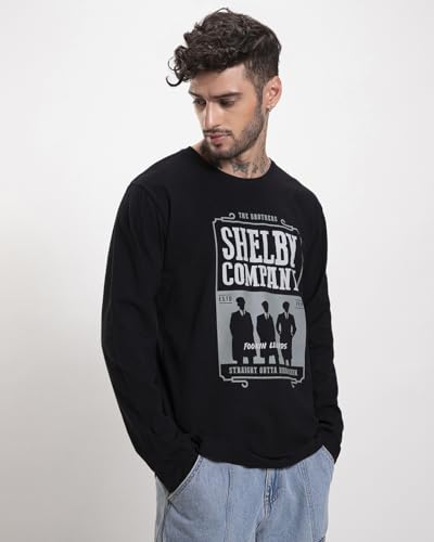 Bewakoof MenS Printed Regular Fit Full Sleeve Round Neck Cotton T-Shirt Black