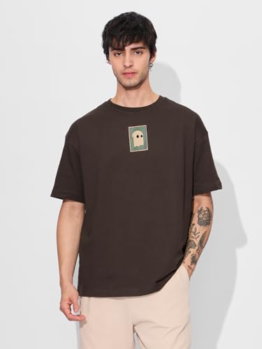 The Souled Store Poster Men And Boys Short Sleeves Round Neck Brown Graphic Printed Cotton Oversized T-Shirts