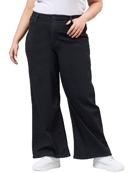 Style Quotient Women Plus Size Black Wide Leg High Rise Stretchable Jeans