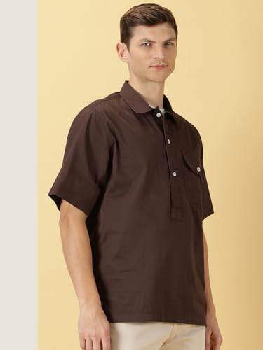 Thomas Scott 100% Cotton Spread Collar Half Sleeve Casual Tshirt for Mens Brown