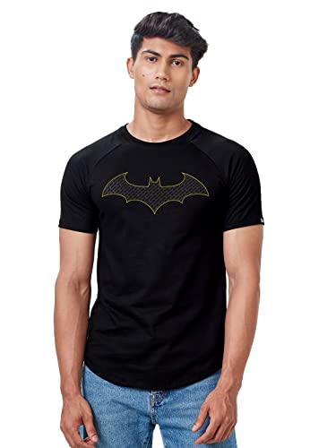 The Souled Store Men Official Batman: The Emblem Black Printed Drop Cut T-Shirts Drop Cut T-Shirts Fashionable Trendy Graphic Pr