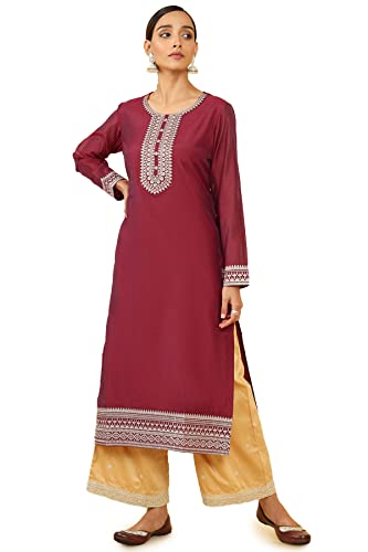 Soch Women's Chanderi Regular Fit Embroidered Kurta