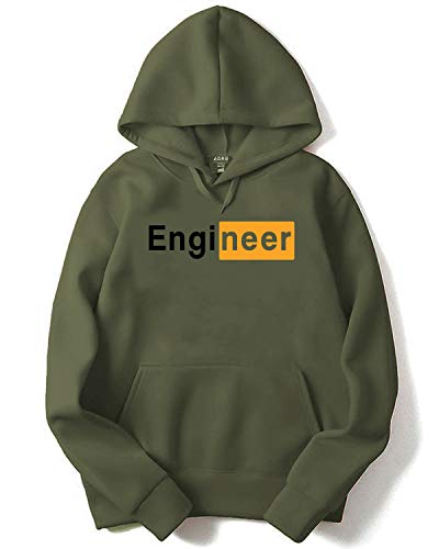 ADRO Men's Cotton Neck Hooded Sweatshirt (H20-M-EGN-OL_Olive_XL)