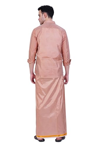 Prakasam Cotton-Mens Art Silk Wedding Set/Art Silk 8 Mulam (8-Yard) Dhoti And Stitched Full Sleeve Shirt