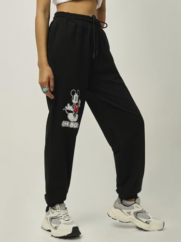 Bewakoof Women Oversized Graphic Print Black Terry Joggers